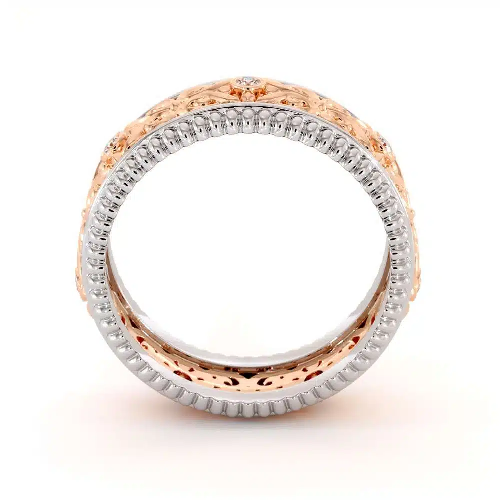 Diamond Wedding Mens Band-14K Two Tone Gold Wedding Ring-Art Deco Mens Wedding Band 5 Diamond Wedding Mens Band-14K Two Tone Gold Wedding Ring-Art Deco Mens Wedding Band