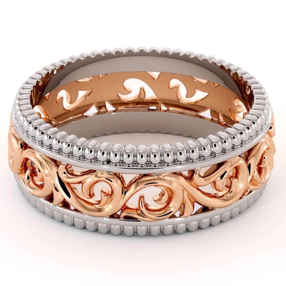 Filigree Men's Wedding Ring-Mens Wedding Band Rose & White Gold-14K Two Tone Wedding Ring 2 Filigree Men's Wedding Ring-Mens Wedding Band Rose & White Gold-14K Two Tone Wedding Ring