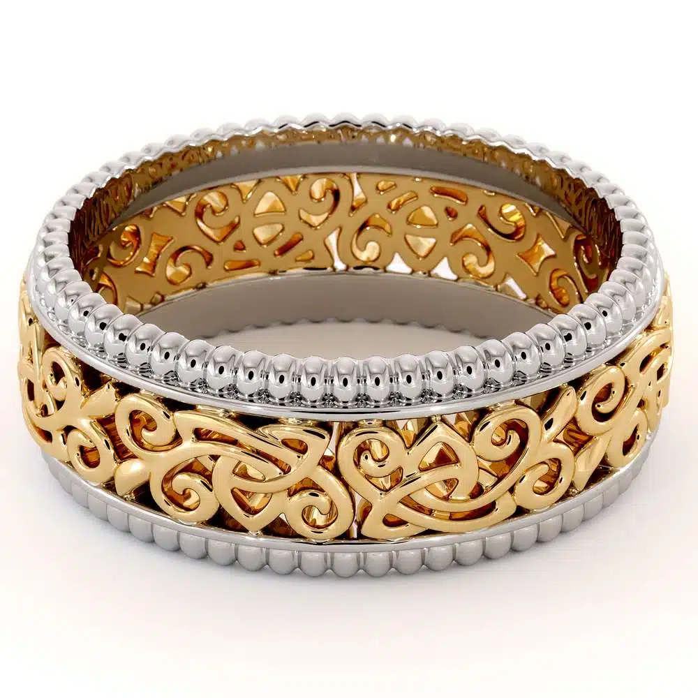 Men's 14K Two Tone Gold Wedding Band-Men Wedding rings Art Deco Mens Ring