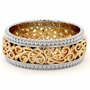 Men's 14K Two Tone Gold Wedding Band-Men Wedding rings Art Deco Mens Ring