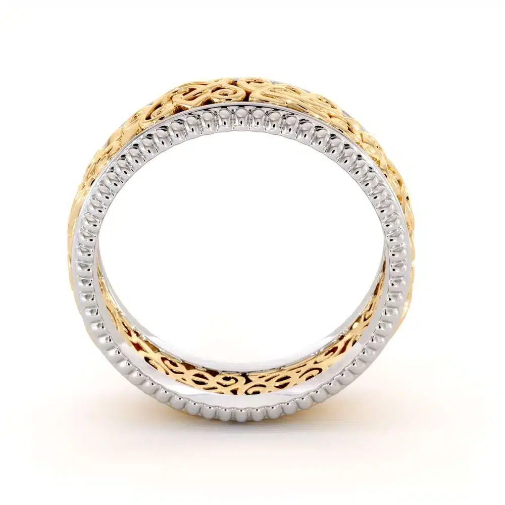 Men's 14K Two Tone Gold Wedding Band-Men Wedding rings Art Deco Mens Ring