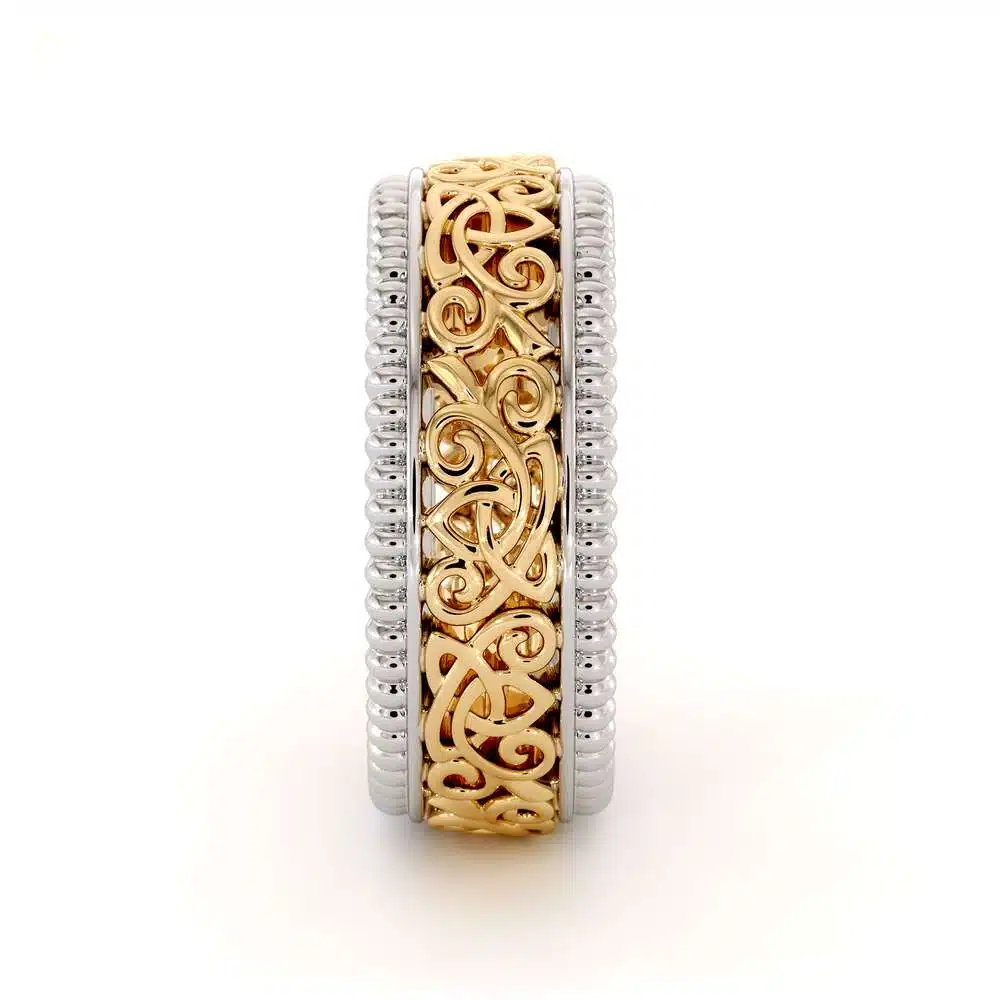 Men's 14K Two Tone Gold Wedding Band-Men Wedding rings Art Deco Mens Ring