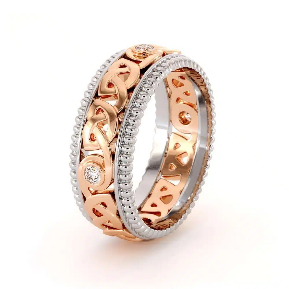 Mens Eternity Wedding Ring-Men Wedding Band-Fine Jewelry-14K Two Tone Gold Wedding Band