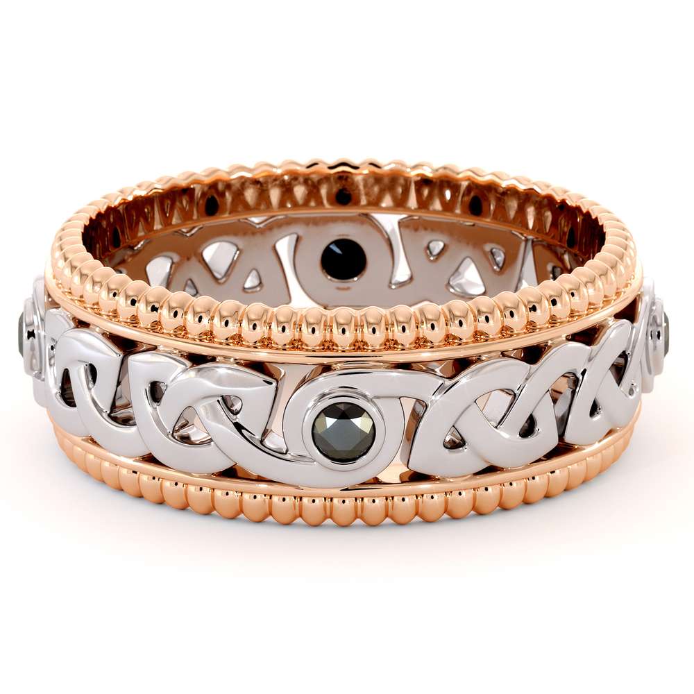 Mens Eternity Wedding Ring-Black Diamonds Wedding Band-Fine Jewelry-14K Two Tone Gold Wedding Band