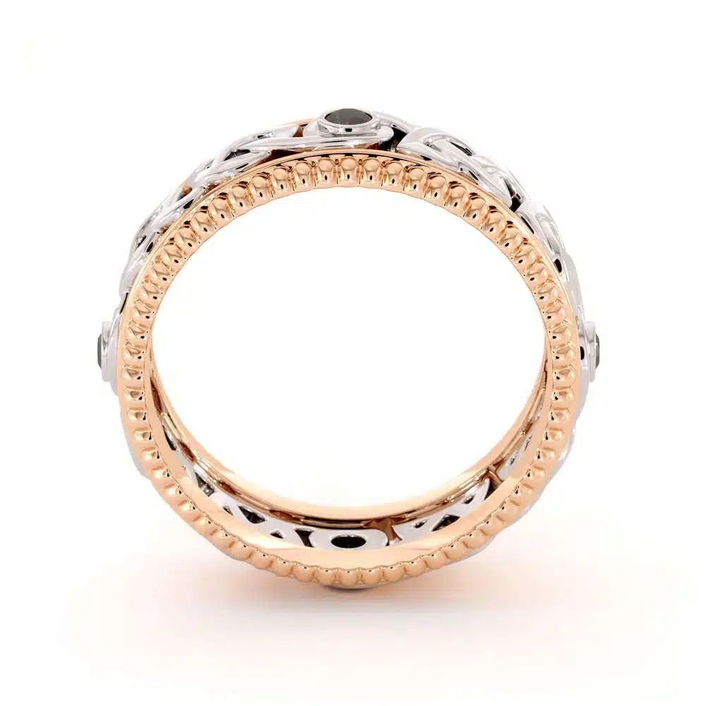 Mens Eternity Wedding Ring-Black Diamonds Wedding Band-Fine Jewelry-14K Two Tone Gold Wedding Band