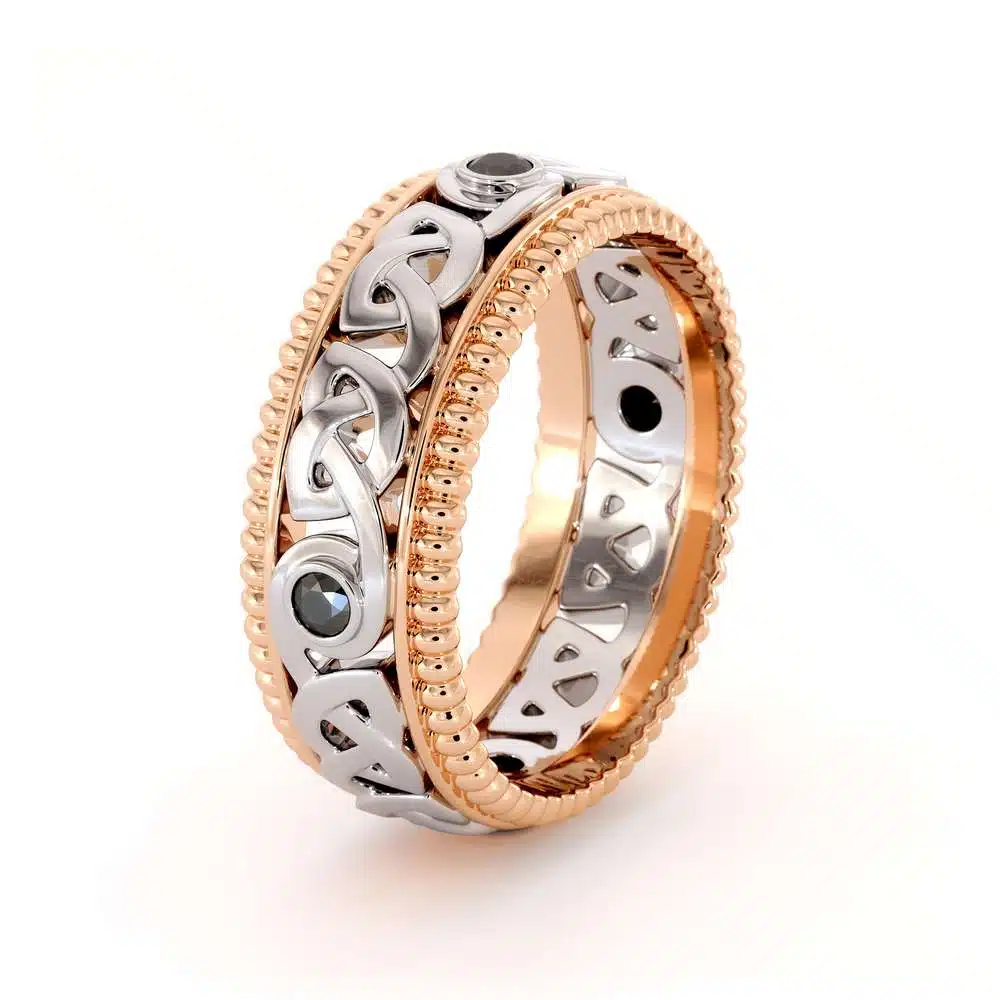 Mens Eternity Wedding Ring-Black Diamonds Wedding Band-Fine Jewelry-14K Two Tone Gold Wedding Band