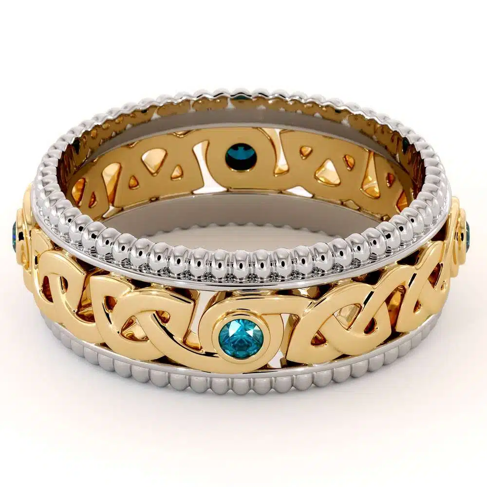 Men Eternity Wedding Ring-Blue Diamonds Wedding Band-Fine Jewelry-14K Two Tone Gold Wedding Band