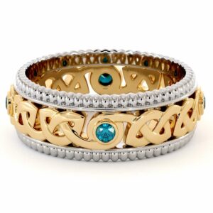 Men Eternity Wedding Ring-Blue Diamonds Wedding Band-Fine Jewelry-14K Two Tone Gold Wedding Band