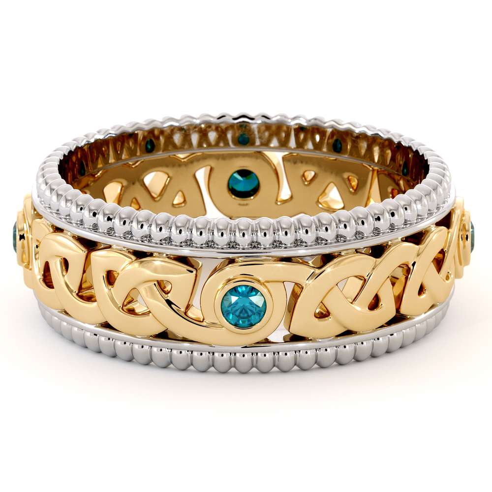 Men Eternity Wedding Ring-Blue Diamonds Wedding Band-Fine Jewelry-14K Two Tone Gold Wedding Band