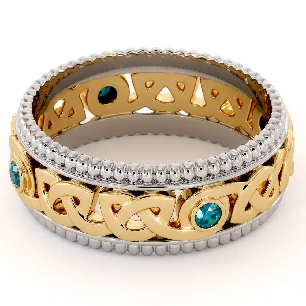 Men Eternity Wedding Ring-Blue Diamonds Wedding Band-Fine Jewelry-14K Two Tone Gold Wedding Band