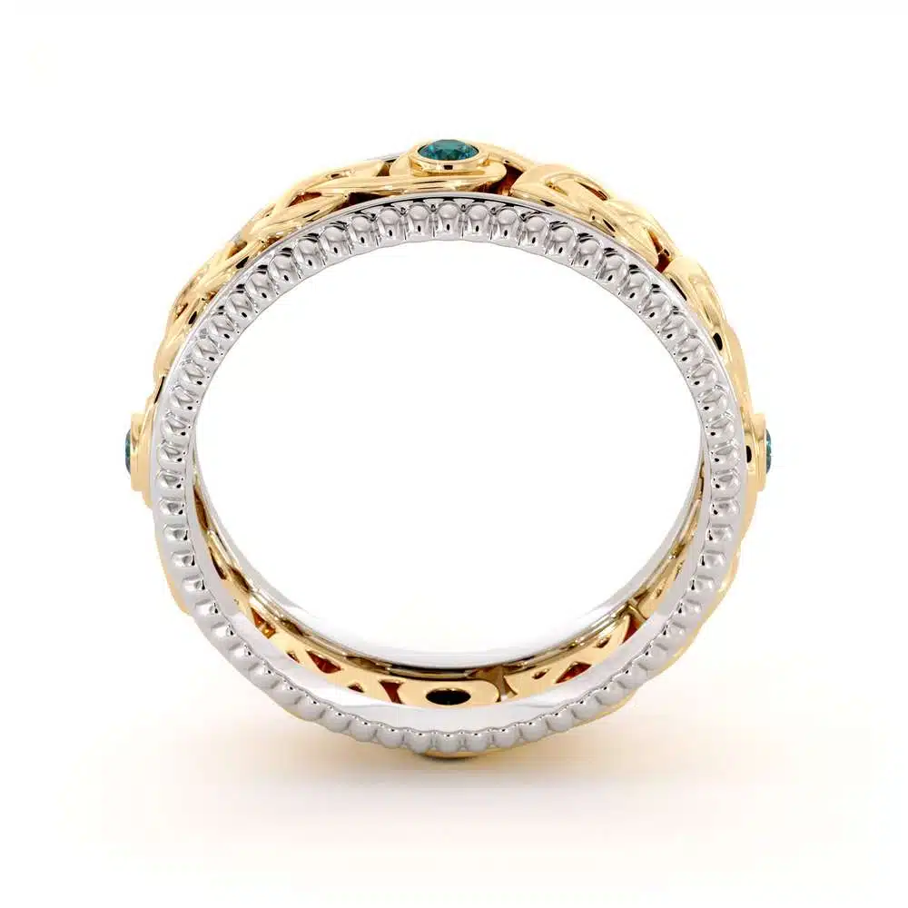 Men Eternity Wedding Ring-Blue Diamonds Wedding Band-Fine Jewelry-14K Two Tone Gold Wedding Band