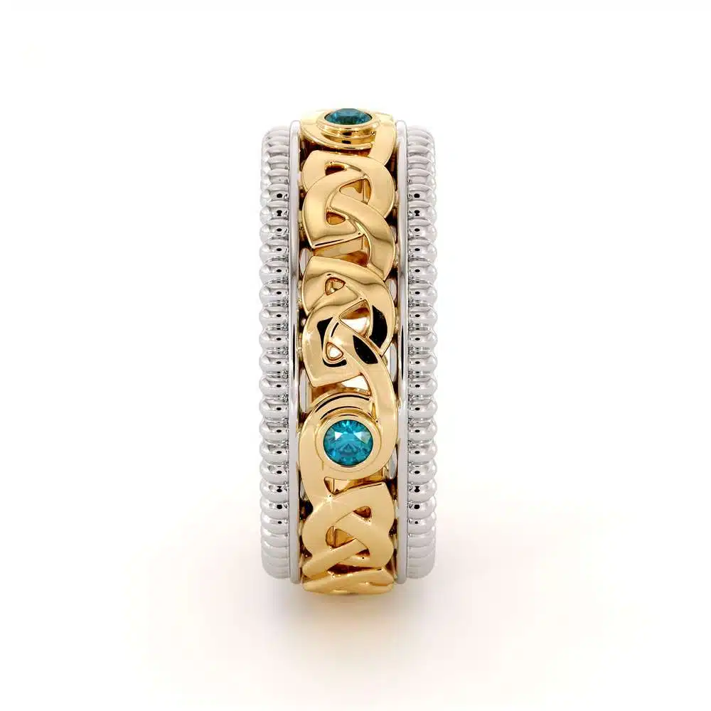Men Eternity Wedding Ring-Blue Diamonds Wedding Band-Fine Jewelry-14K Two Tone Gold Wedding Band