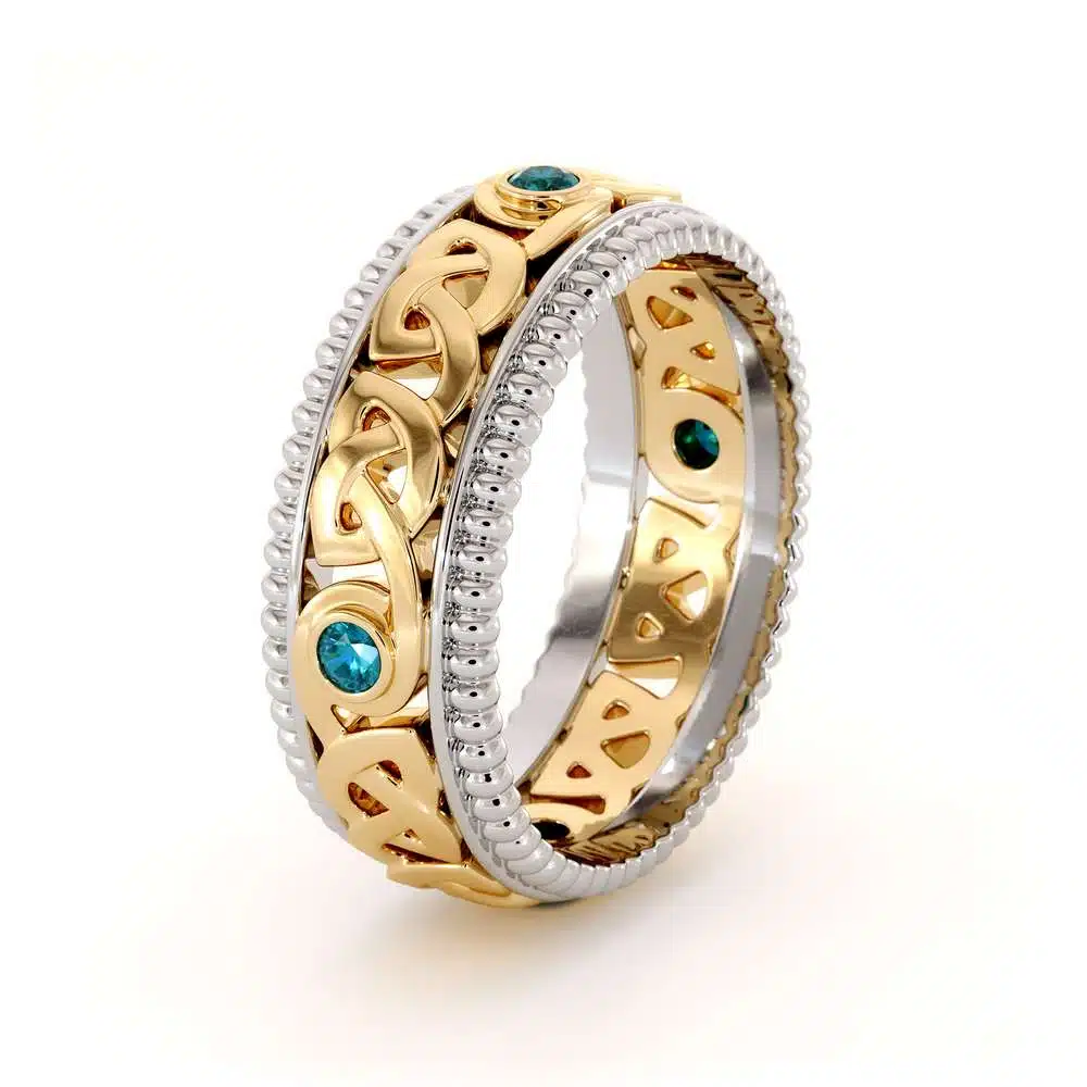 Men Eternity Wedding Ring-Blue Diamonds Wedding Band-Fine Jewelry-14K Two Tone Gold Wedding Band