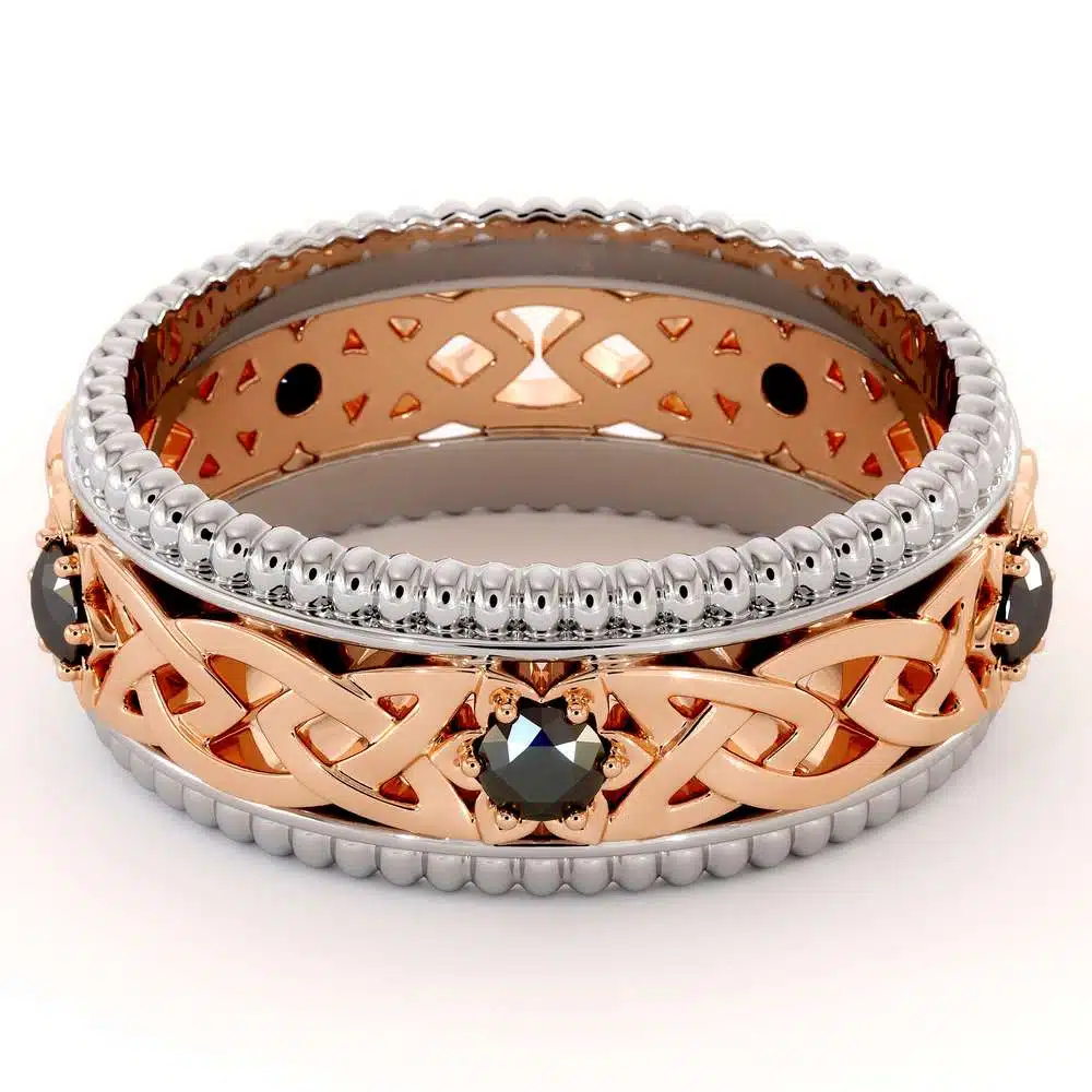 Mens Wedding Band-Two Tone Diamond Band-Filigree 14K Rose and White Gold-Fine Jewelry 2 Mens Wedding Band-Two Tone Diamond Band-Filigree 14K Rose and White Gold-Fine Jewelry