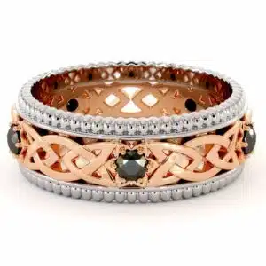 Mens Wedding Band-Two Tone Diamond Band-Filigree 14K Rose and White Gold-Fine Jewelry