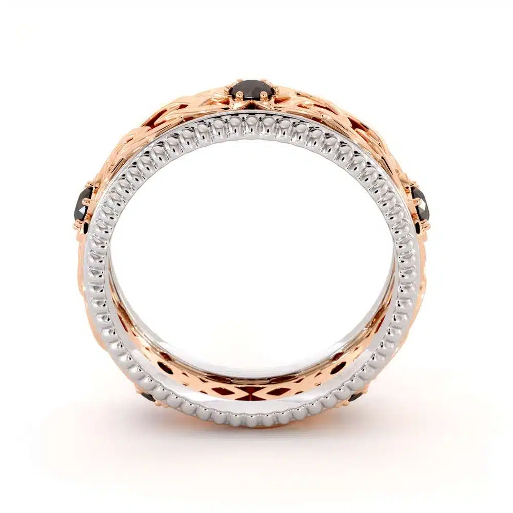 Mens Wedding Band-Two Tone Diamond Band-Filigree 14K Rose and White Gold-Fine Jewelry 5 Mens Wedding Band-Two Tone Diamond Band-Filigree 14K Rose and White Gold-Fine Jewelry
