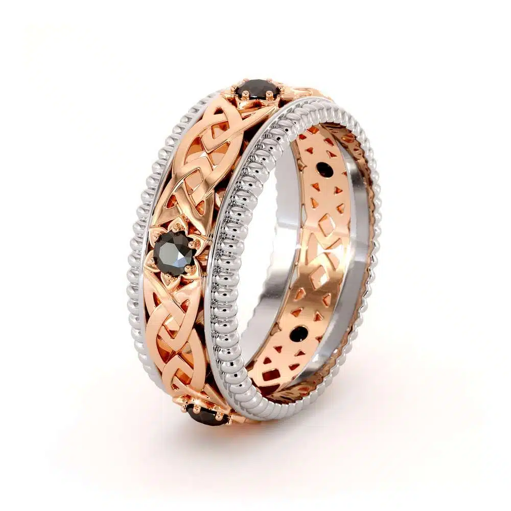 Mens Wedding Band-Two Tone Diamond Band-Filigree 14K Rose and White Gold-Fine Jewelry 4 Mens Wedding Band-Two Tone Diamond Band-Filigree 14K Rose and White Gold-Fine Jewelry