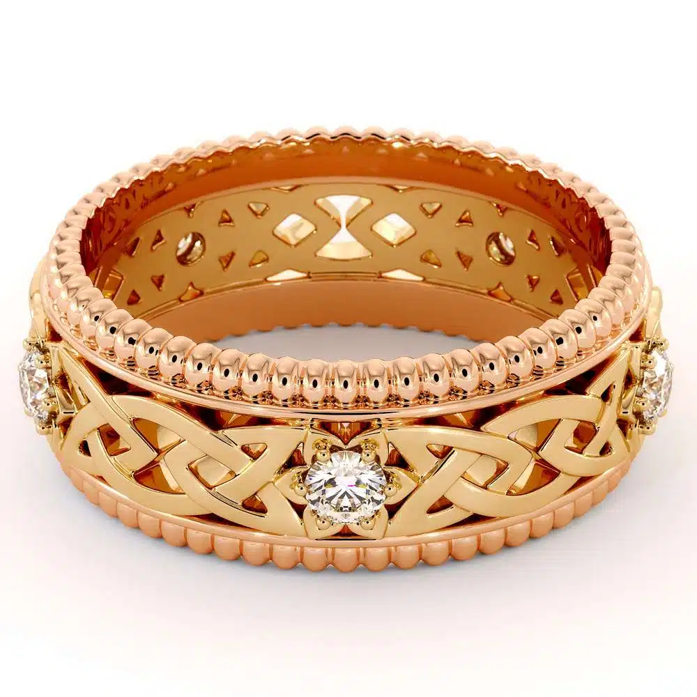 Mens Wedding Band-14K Two Tone Diamonds Band-Fine Jewelry-Filigree Rose and Yellow Gold 2 Mens Wedding Band-14K Two Tone Diamonds Band-Fine Jewelry-Filigree Rose and Yellow Gold