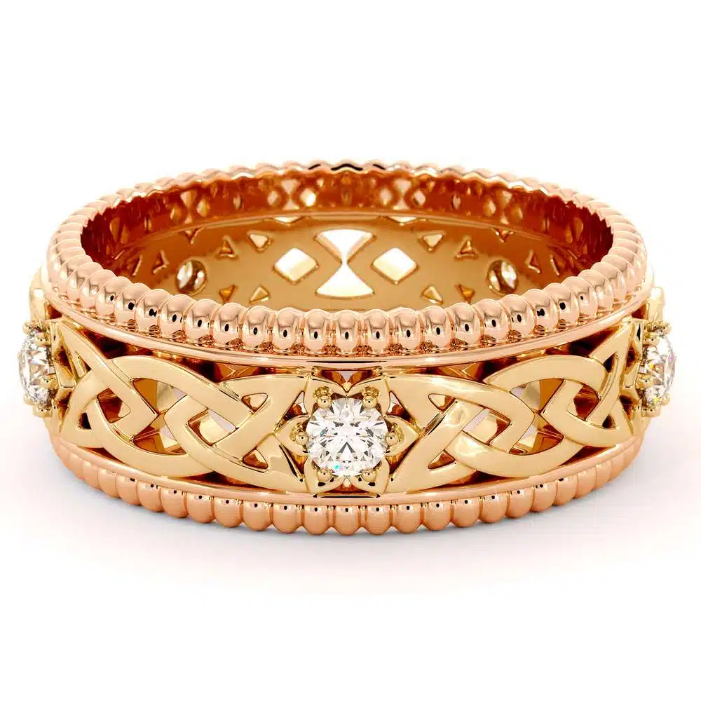Mens Wedding Band-14K Two Tone Diamonds Band-Fine Jewelry-Filigree Rose and Yellow Gold 1 Mens Wedding Band-14K Two Tone Diamonds Band-Fine Jewelry-Filigree Rose and Yellow Gold