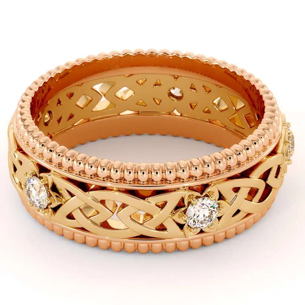 Mens Wedding Band-14K Two Tone Diamonds Band-Fine Jewelry-Filigree Rose and Yellow Gold 3 Mens Wedding Band-14K Two Tone Diamonds Band-Fine Jewelry-Filigree Rose and Yellow Gold