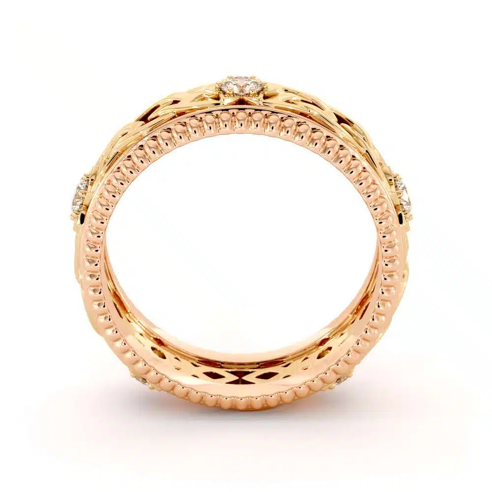Mens Wedding Band-14K Two Tone Diamonds Band-Fine Jewelry-Filigree Rose and Yellow Gold 5 Mens Wedding Band-14K Two Tone Diamonds Band-Fine Jewelry-Filigree Rose and Yellow Gold