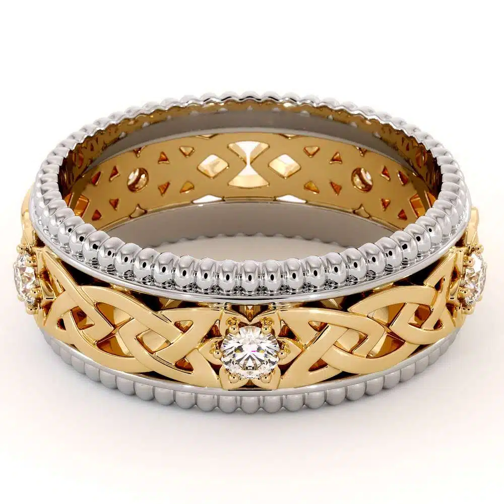 Men Wedding Band-14K Two Tone Mens Band-Fine Jewelry-Filigree White and Yellow Gold Ring