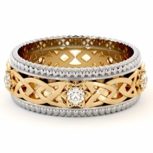 Men Wedding Band-14K Two Tone Mens Band-Fine Jewelry-Filigree White and Yellow Gold Ring