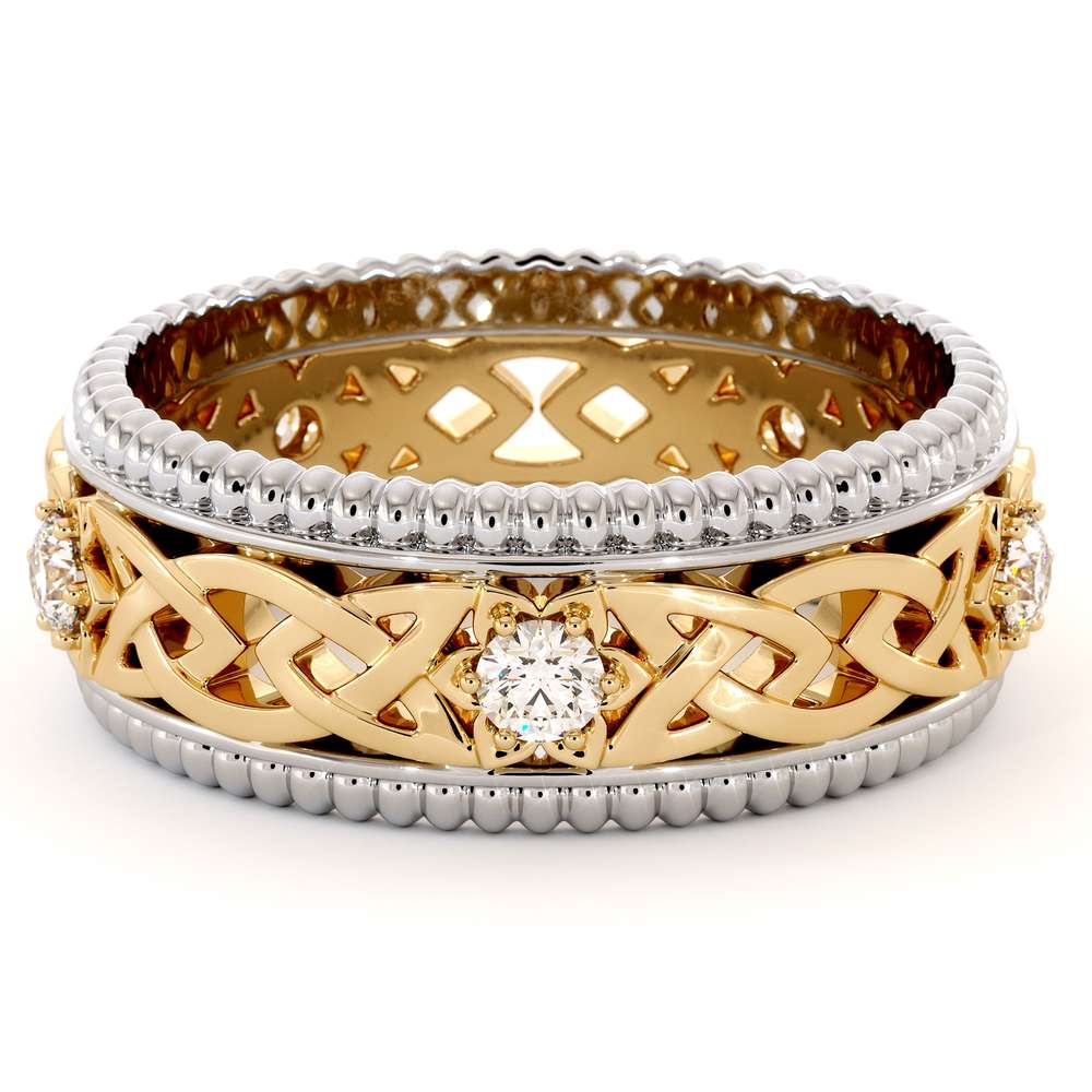 Men Wedding Band-14K Two Tone Mens Band-Fine Jewelry-Filigree White and Yellow Gold Ring