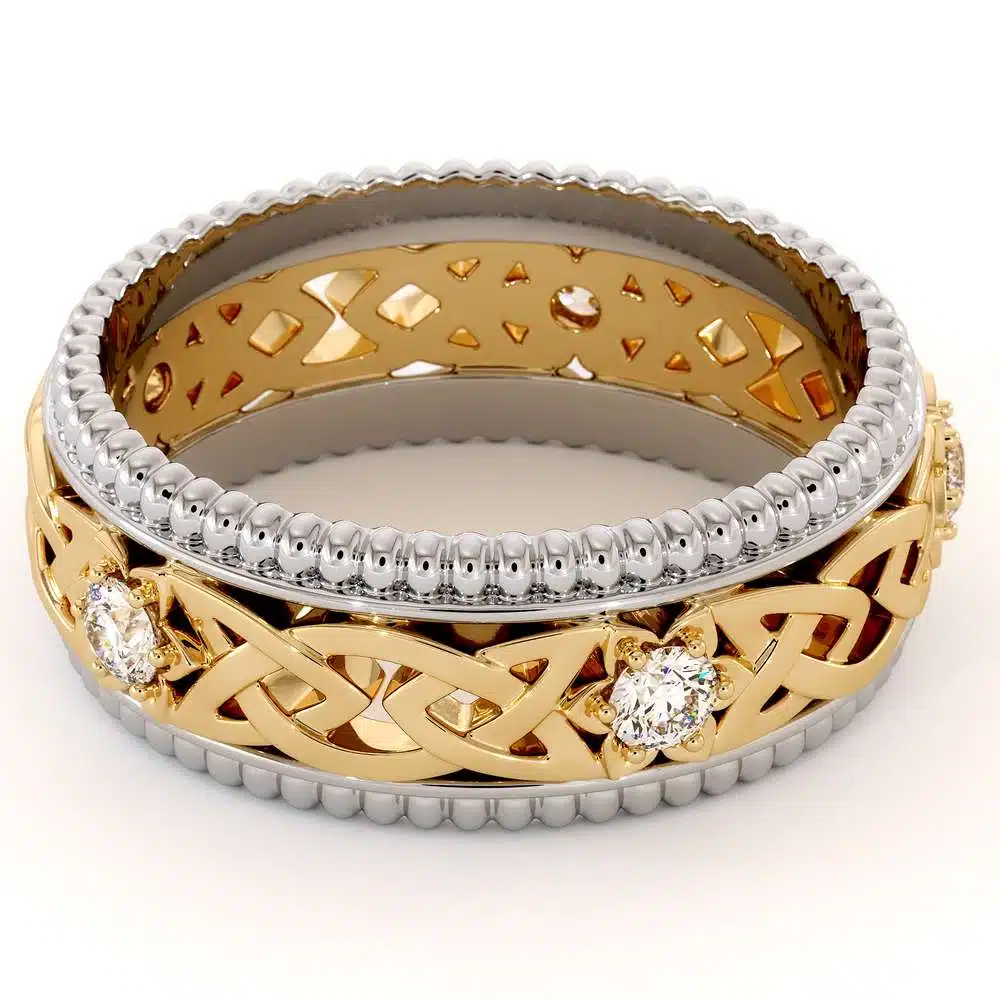 Men Wedding Band-14K Two Tone Mens Band-Fine Jewelry-Filigree White and Yellow Gold Ring