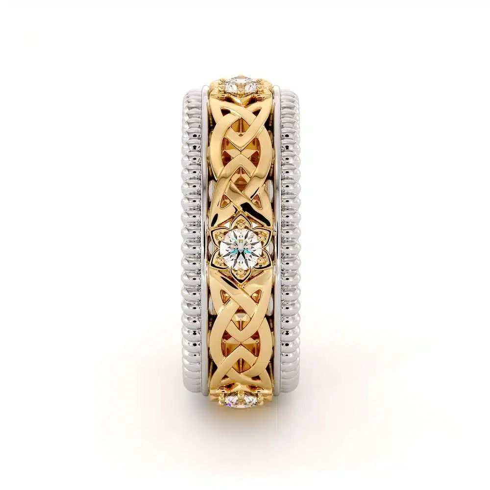Men Wedding Band-14K Two Tone Mens Band-Fine Jewelry-Filigree White and Yellow Gold Ring