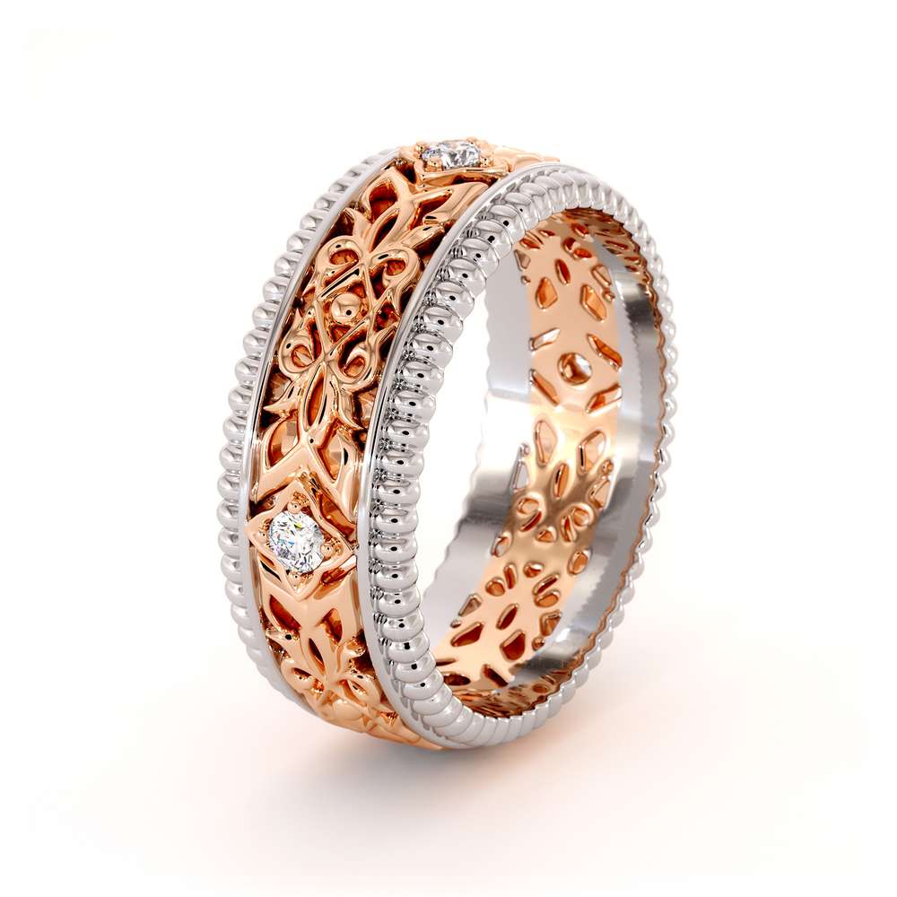 Unique Wedding Band Mens Wedding Band Rose & White Gold Wedding Ring