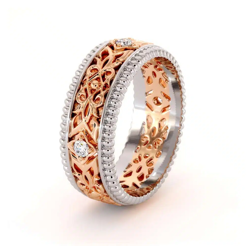 Unique Wedding Band Mens Wedding Band Rose & White Gold Wedding Ring 4 Unique Wedding Band Mens Wedding Band Rose & White Gold Wedding Ring