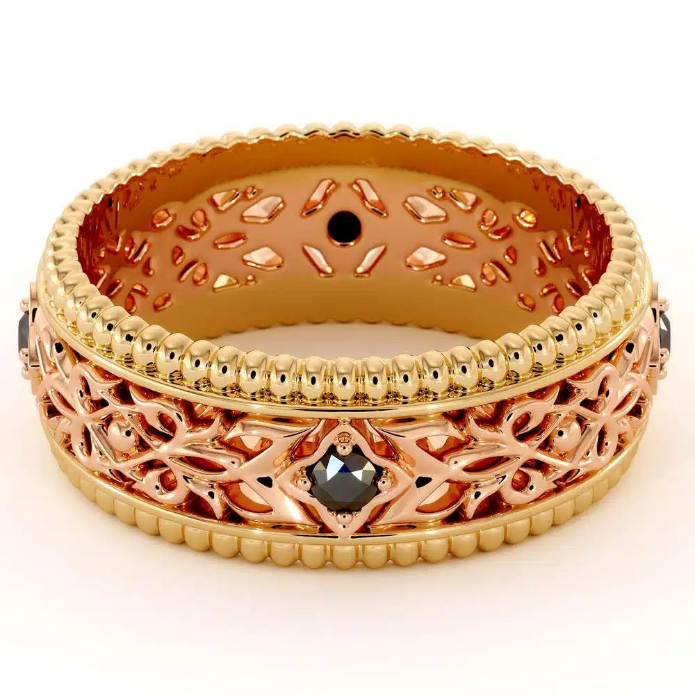 Unique Wedding Men Band- Wedding Band Rose & Yellow Gold Wedding Ring