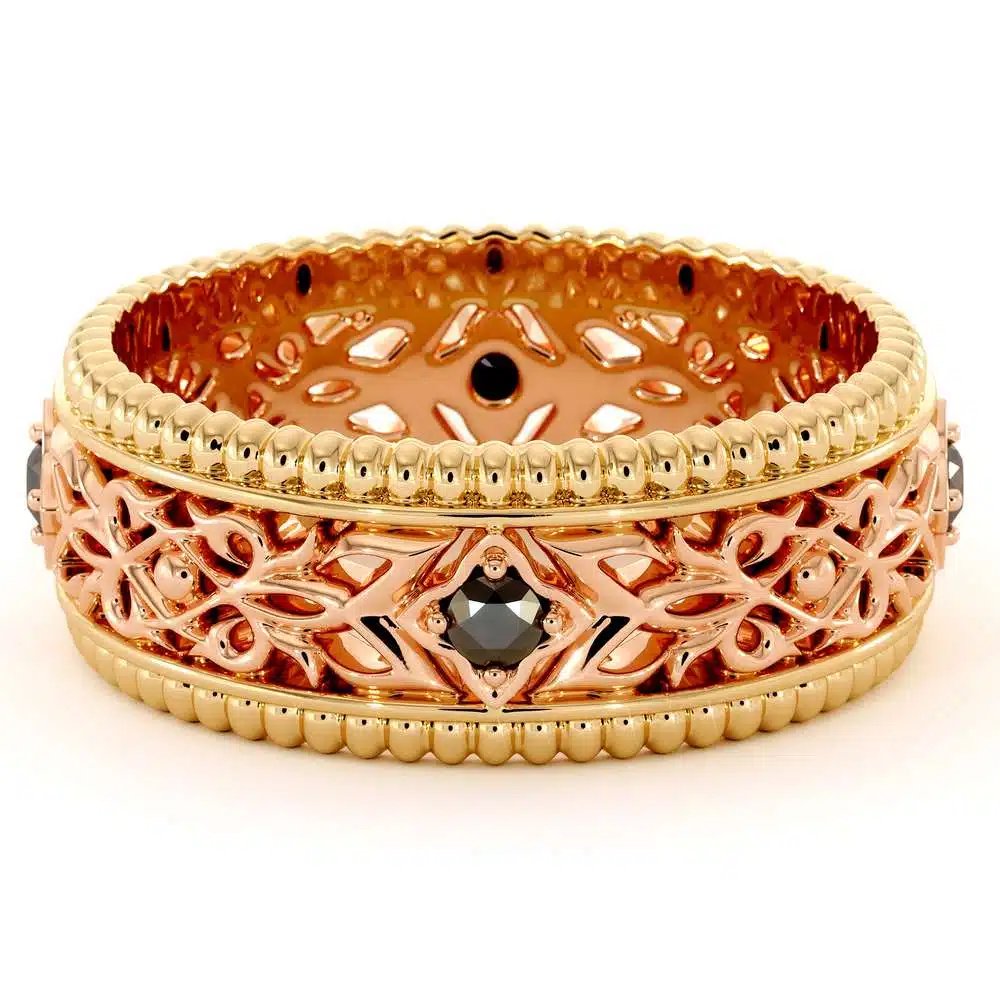 Unique Wedding Men Band- Wedding Band Rose & Yellow Gold Wedding Ring