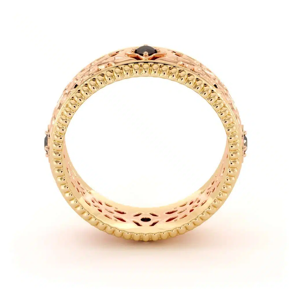 Unique Wedding Men Band- Wedding Band Rose & Yellow Gold Wedding Ring