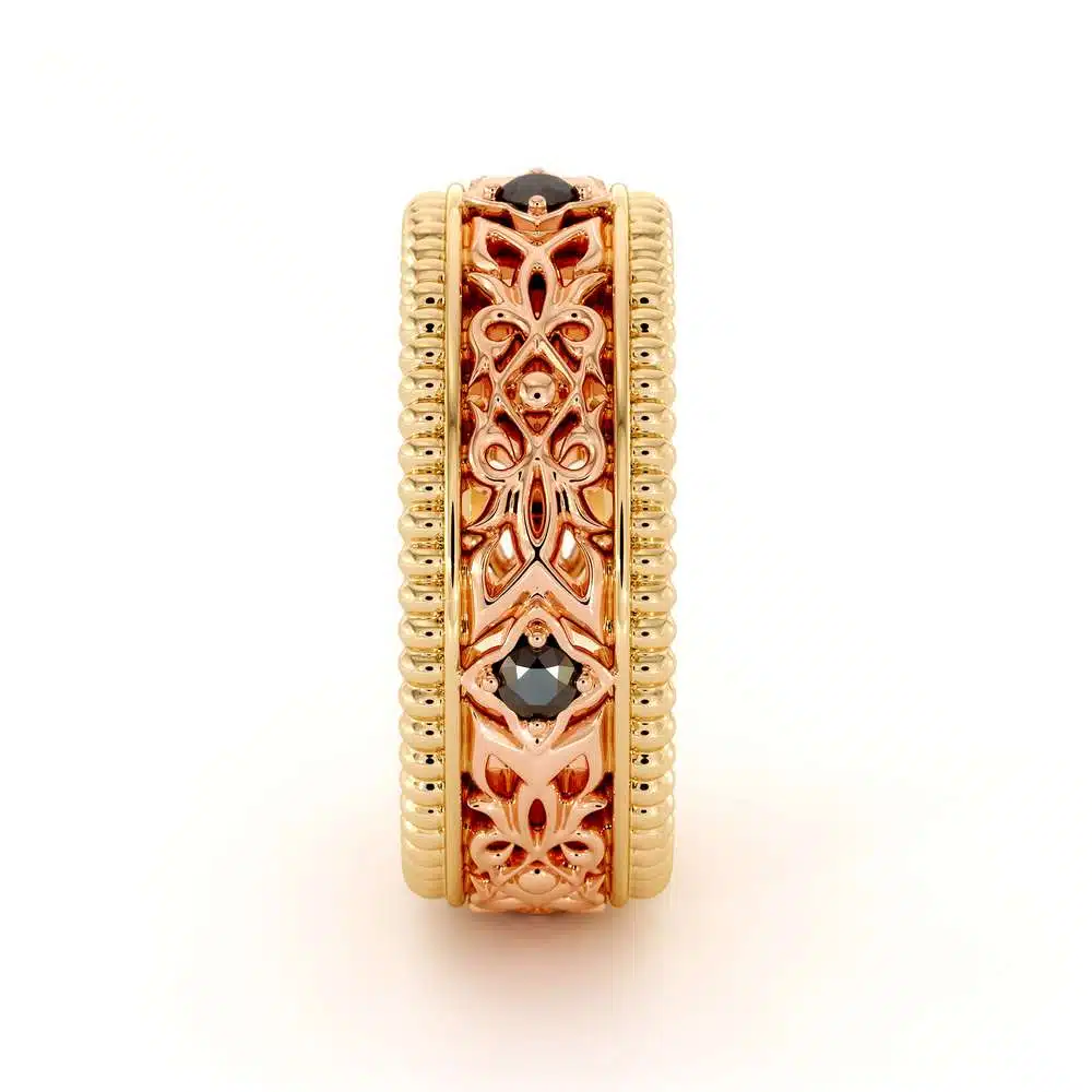 Unique Wedding Men Band- Wedding Band Rose & Yellow Gold Wedding Ring