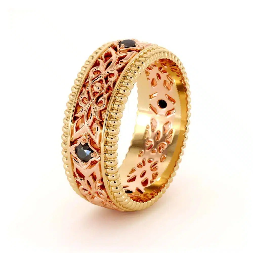 Unique Wedding Men Band- Wedding Band Rose & Yellow Gold Wedding Ring