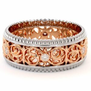 Mens Eternity Wedding Band-Men Wedding Band-14K Two Tone Gold Wedding Ring