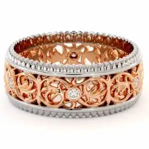 Mens Eternity Wedding Band-Men Wedding Band-14K Two Tone Gold Wedding Ring