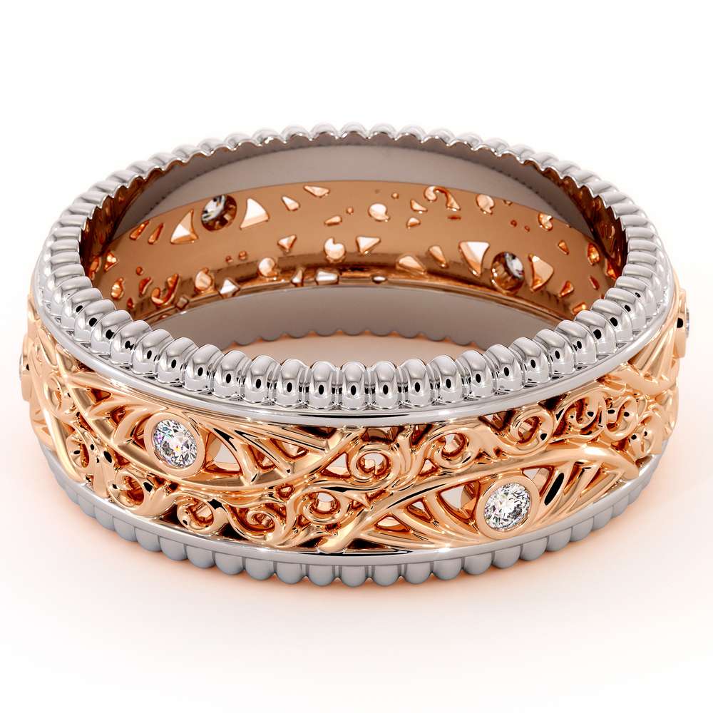 Diamond Wedding Band Unique Mens Wedding Band-14K Two Tone Gold Wedding Ring 3 Diamond Wedding Band Unique Mens Wedding Band-14K Two Tone Gold Wedding Ring