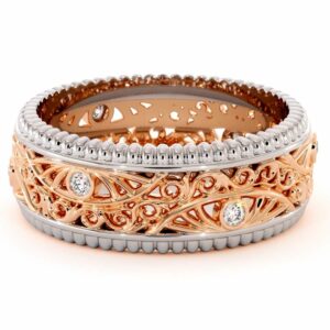 Diamond Wedding Band Unique Mens Wedding Band-14K Two Tone Gold Wedding Ring