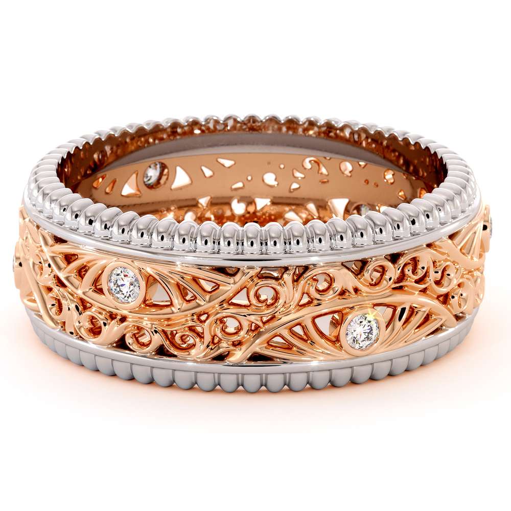 Diamond Wedding Band Unique Mens Wedding Band-14K Two Tone Gold Wedding Ring 1 Diamond Wedding Band Unique Mens Wedding Band-14K Two Tone Gold Wedding Ring