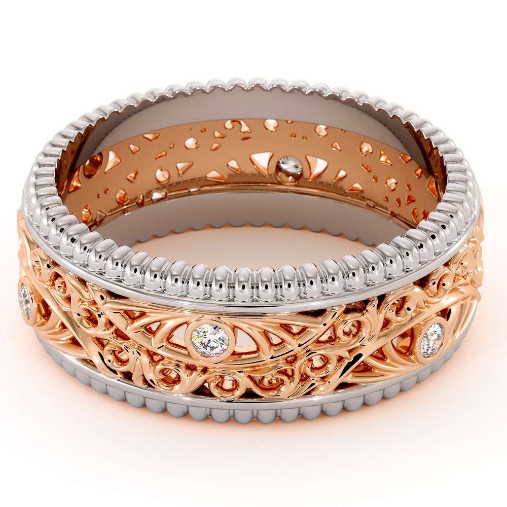 Diamond Wedding Band Unique Mens Wedding Band-14K Two Tone Gold Wedding Ring 2 Diamond Wedding Band Unique Mens Wedding Band-14K Two Tone Gold Wedding Ring
