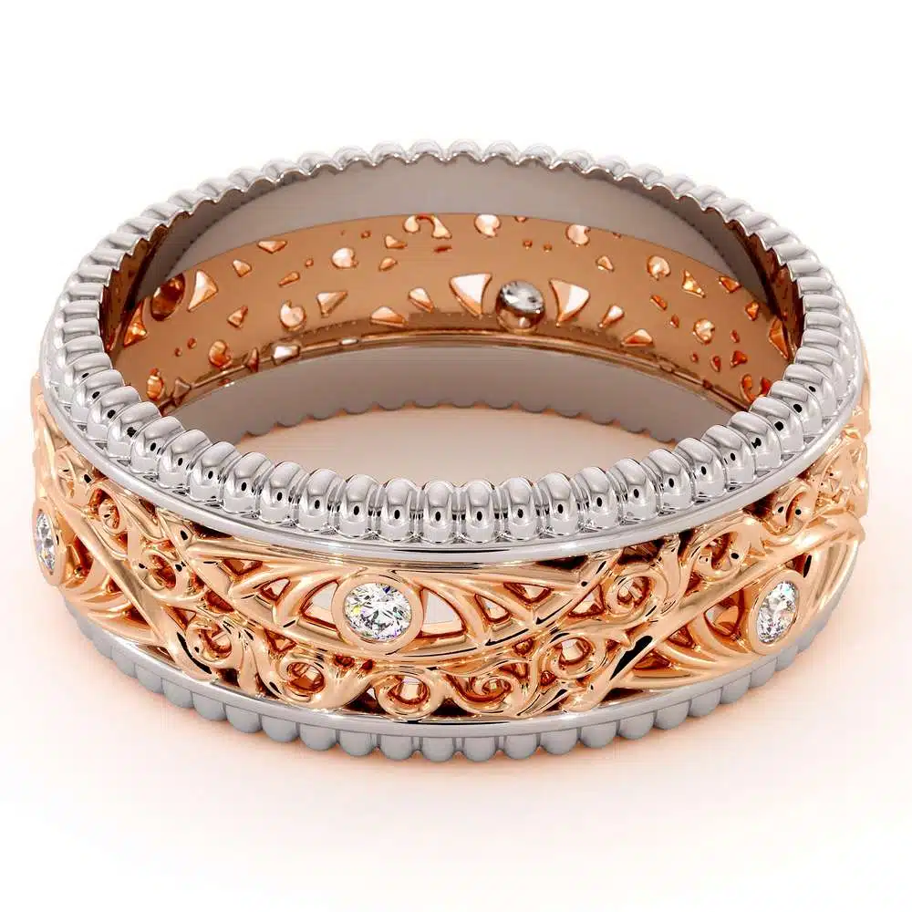 Diamond Wedding Band Unique Mens Wedding Band-14K Two Tone Gold Wedding Ring