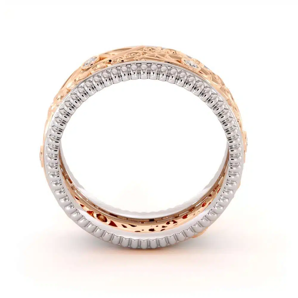 Diamond Wedding Band Unique Mens Wedding Band-14K Two Tone Gold Wedding Ring