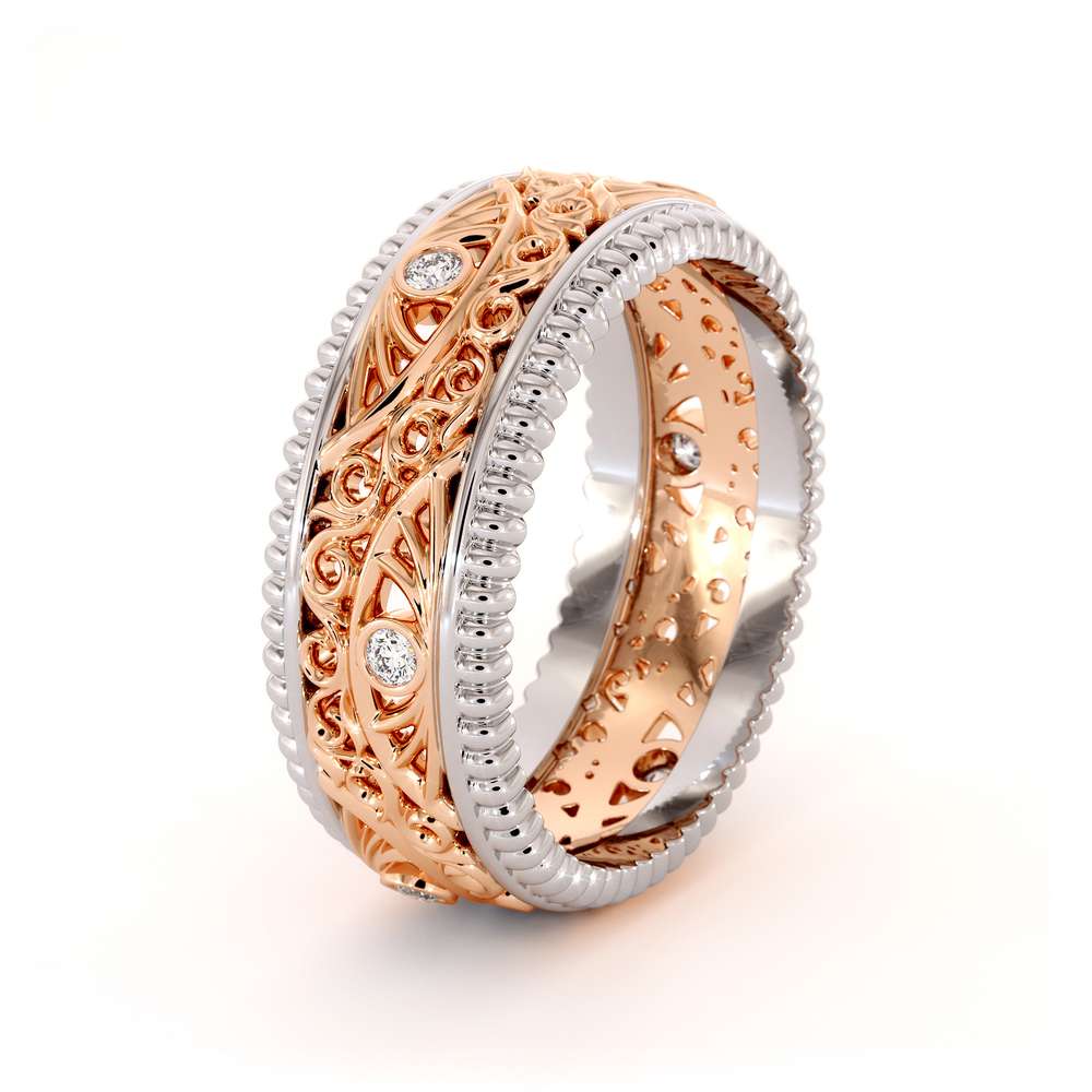 Diamond Wedding Band Unique Mens Wedding Band-14K Two Tone Gold Wedding Ring 4 Diamond Wedding Band Unique Mens Wedding Band-14K Two Tone Gold Wedding Ring