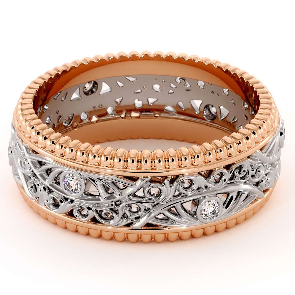 Men Wedding Band-Men Diamond Wedding Ring-14K Two Tone Gold Wedding Band 2 Men Wedding Band-Men Diamond Wedding Ring-14K Two Tone Gold Wedding Band