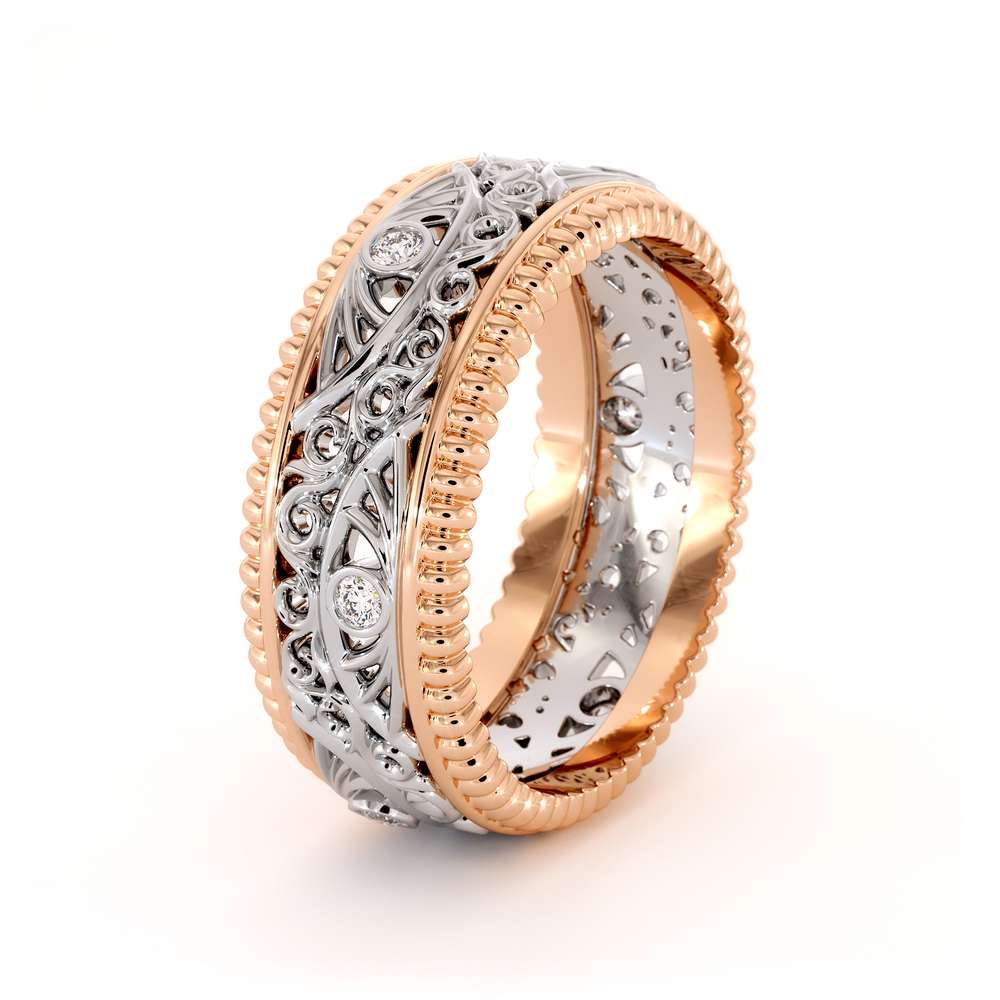 Men Wedding Band-Men Diamond Wedding Ring-14K Two Tone Gold Wedding Band 4 Men Wedding Band-Men Diamond Wedding Ring-14K Two Tone Gold Wedding Band