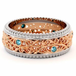 Men Diamonds Wedding Band-Mens Diamond Ring-14K Two Tone Gold Wedding Band