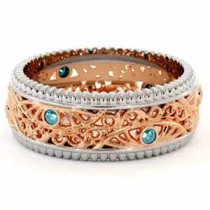 Men Diamonds Wedding Band-Mens Diamond Ring-14K Two Tone Gold Wedding Band